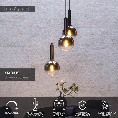 Lucide MARIUS - Lámpara colgante - Ø 48,5 cm - 3xE27 - Negro